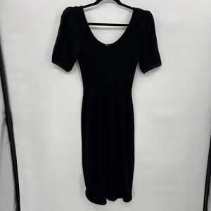 Vintage St. John Santana Knit Dress Size 2 Black Old Money Split Sleeve Classic